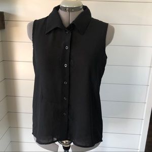 Black Button Down Sleeveless Blouse with Open Back